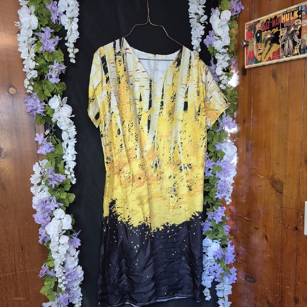 Yellow and Black Abstract Print Dress